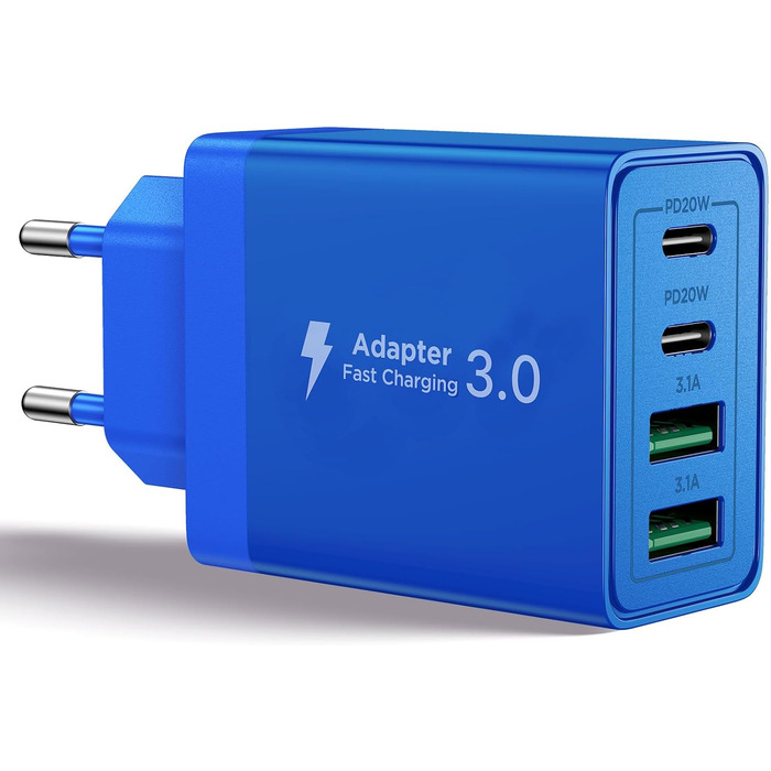 Багатопортовий зарядний пристрій Aioneus USB-C з 4 портами (USB-C та USB-A), 40W, PD 3.0, для iPhone, Samsung, білий (1 шт., колір: морська хвиля)