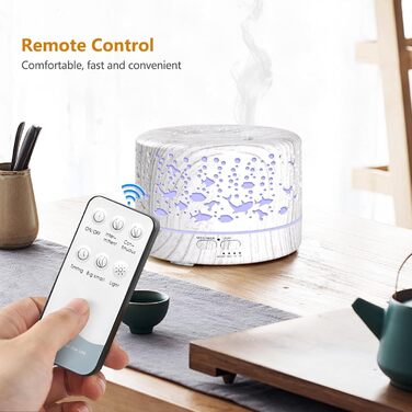 Аромадифузор Hianjoo 700 мл з таймером, ультразвуковий, LED, 7 кольорів, для офісу, йоги, спа, спальні - світле дерево (біла деревина)