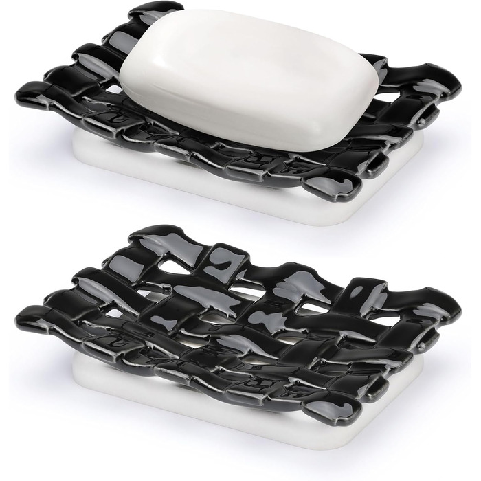 Підставка для мила Shinowa з подвійним шаром та знімним контейнером для води. Мильниця самостійно спорожняється, підходить для ванної кімнати, кухні, душу, ванни, раковини, робочої поверхні. Матеріал: мармур, білий (текстурований).