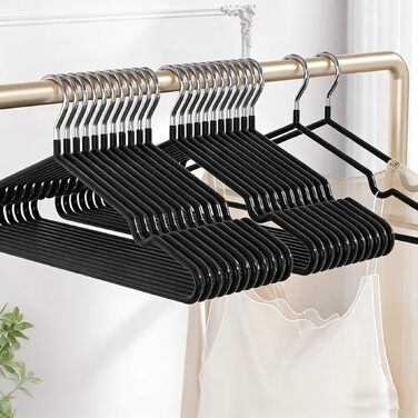 Набір вішалок для одягу з металу, 30 шт., з вирізами для плечей, стійкі до іржі, економія місця, 40 см, чорні