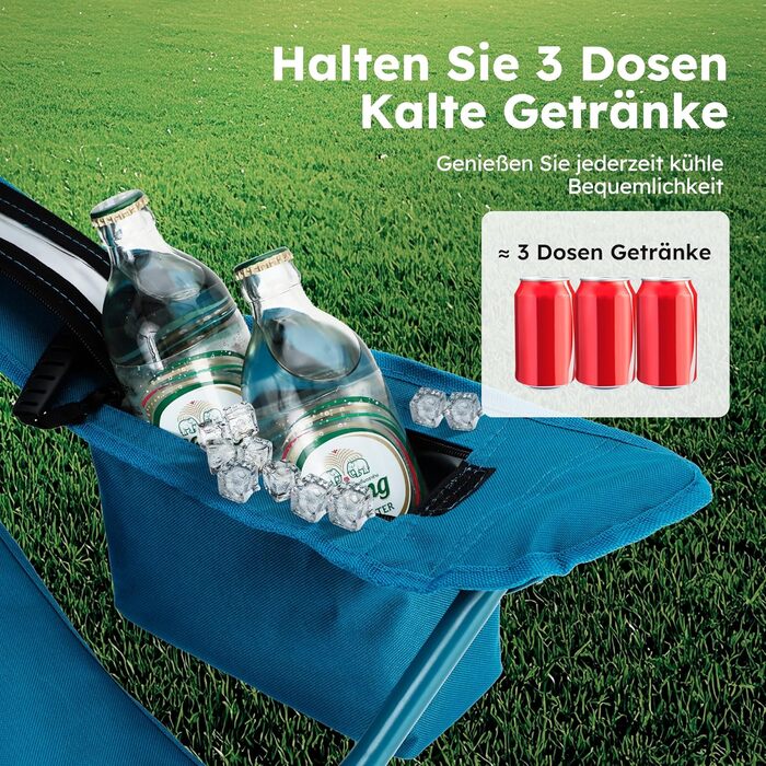 Набір 2 складаних стільців High Point Sports для кемпінгу, риболовлі та саду з підсклянником та охолоджувальним відсіком (до 120 кг), синій