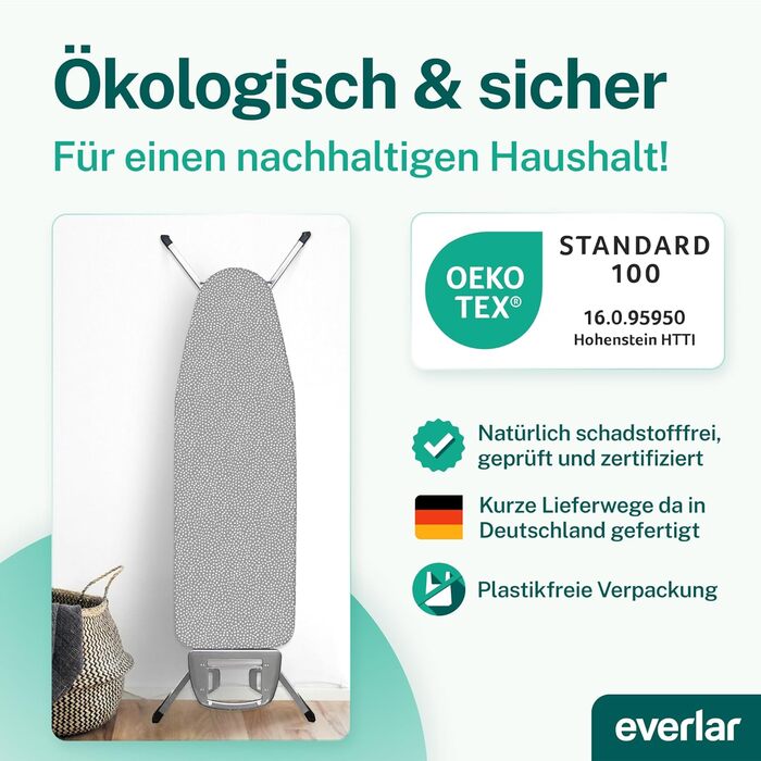 Everlar® Преміум чохол для прасувальної дошки 120x40 (M) | Зроблено в Німеччині | OEKOTEX100 | Для прасувальних дошок 115-122x35-40 см | Сірий з білими крапками