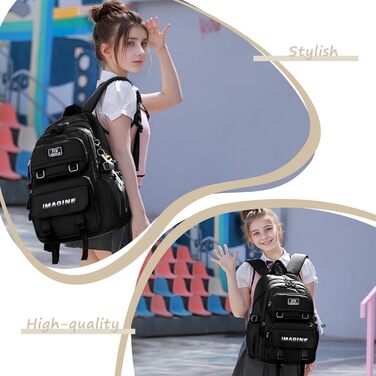 Шкільний рюкзак Tanou для дівчаток-підлітків, велика місткість, водонепроникний, чорний, 9573#