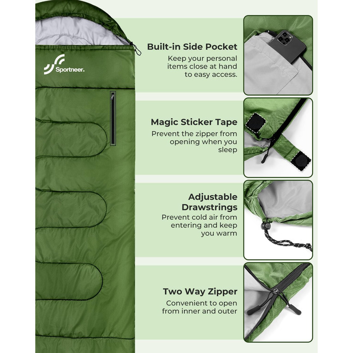3-4 Season Sleeping Bag - Waterproof Camping Sleeping Bag for Adults - 220x84cm, 1.9KG