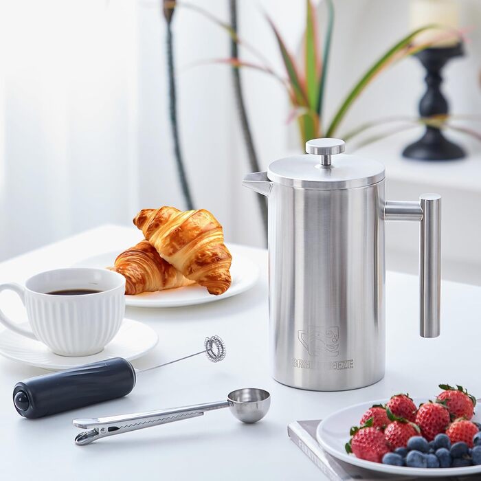 Набір для приготування кави френч-прес, 1 літр, з молочний спінювач, з нержавіючої сталі, термоізольований