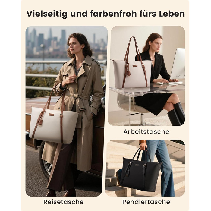 Сумка для ноутбука LOVEVOOK жіноча велика шопер для роботи, університету, школи (бежева, 15.6 дюймів)