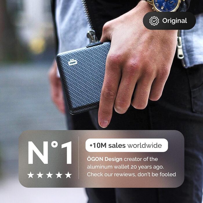 Чоловічий гаманець ÖGON -DESIGNS Smart Case Big Stockholm з великою місткістю, RFID-захистом та ефектом карбону