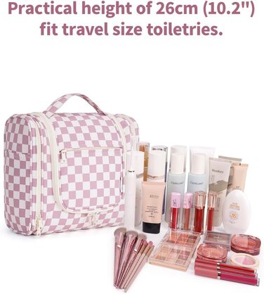 Сумка для косметики жіноча та чоловіча на блискавці, підвісна, водонепроникна (блакитний лист, сітка рожева)