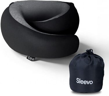 Подушка для шиї з капюшоном та Memory Foam – Подушка-білочка для подорожей – Ергономічна подушка для літака, з захистом від світла, пральна, з сумкою – Чорний