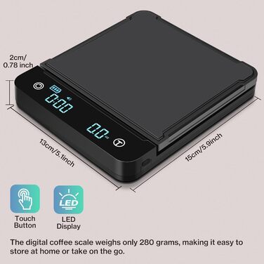 Цифрова кавова вага Cadrim з таймером, 0,1г/3 кг, електронна кухонна вага для еспресо, багатофункціональна вага для продуктів, функція тарування