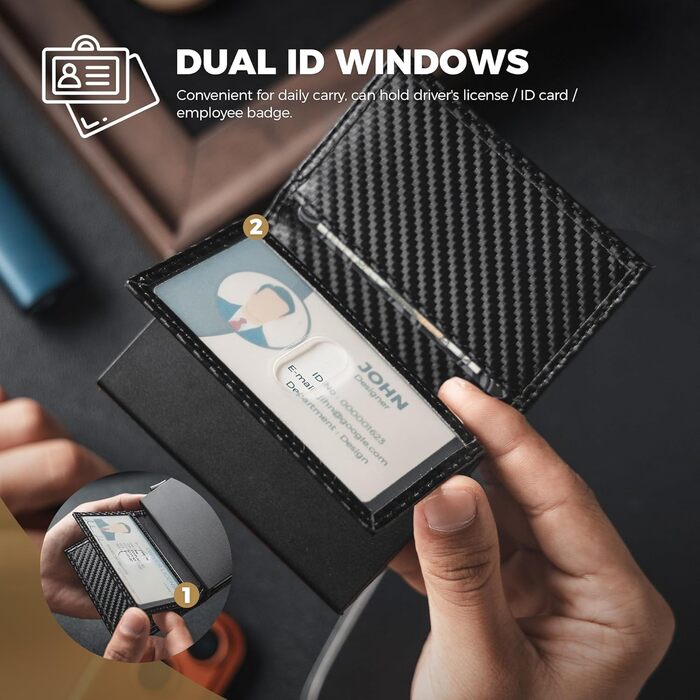 Кредитне портмоне VULKIT з двома віконцями для ID, RFID-захистом, автоматичний висувний механізм, шкіряне, чорний колір