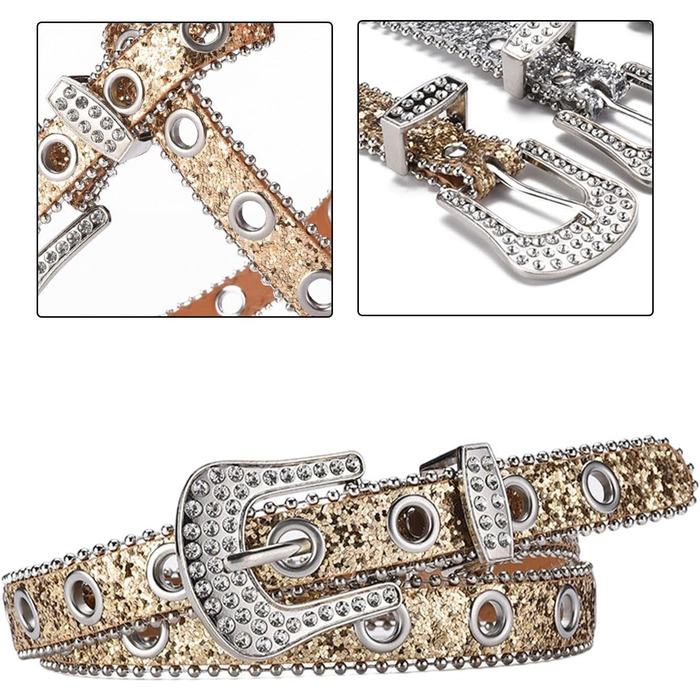 Жіночий пояс Fenteer з стразами, джинсовий, з пряжками, шкіряний, 3,5 см (Золотий, 2,4 см)
