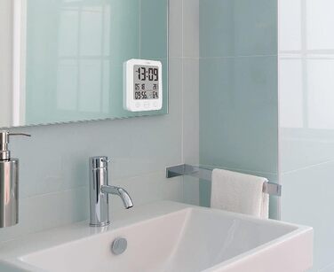 infactory Bathroom Radio Clock: Digital Bathroom Radio Wall Clock with Thermometer, Aluminum, Suction Cups, IP24 (Bathroom Radio Clock Digital, Clock, Gift Ideas) (1 piece, square)