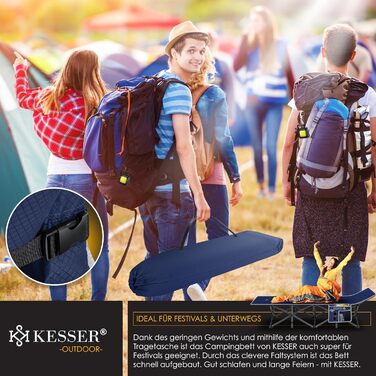 Кемпінгове ліжко KESSER®: складане, портативне, з сумкою та світлом, до 250 кг, міцний метал, оксфорд 600D