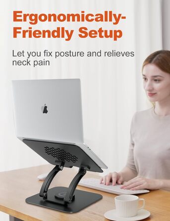 Adjustable Laptop Stand with 360° Swivel Base - Ergonomic Laptop Riser for Desk & Standing Use - Fits 10-17