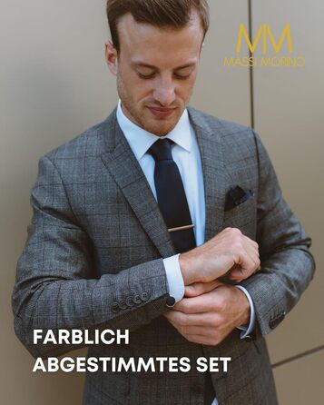 Набір краваток Massi Morino для чоловіків з нагрудним хустиною, краватковою голкою та запонками - подарунковий набір для весілля, темно-синій, універсальний розмір
