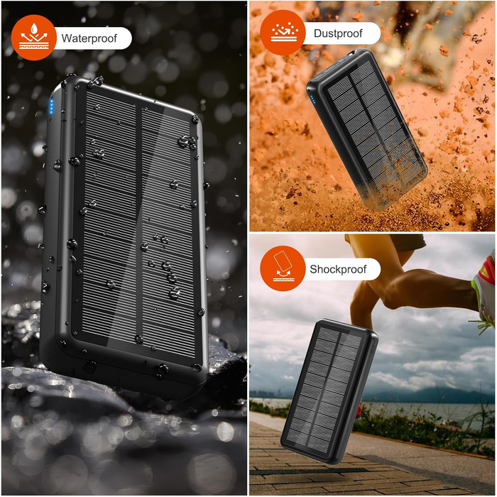 Сонячний павербанк 48000 мАг з 3 кабелями, сонячна панель з 3 виходами та 2 входами, швидка зарядка QC22.5 та PD USB-C 20W для телефонів, планшетів, кемпінгу, подорожей, активного відпочинку