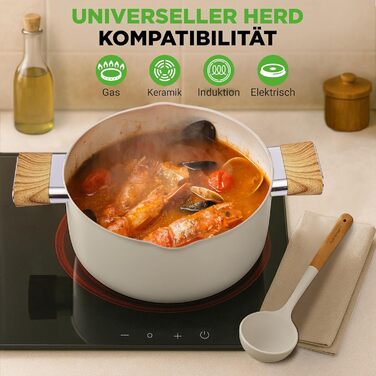 Набір посуду NutriChef Topfset 14 предметів бежевого кольору з керамічним антипригарним покриттям для індукційних плит: каструлі, сковороди, кришки