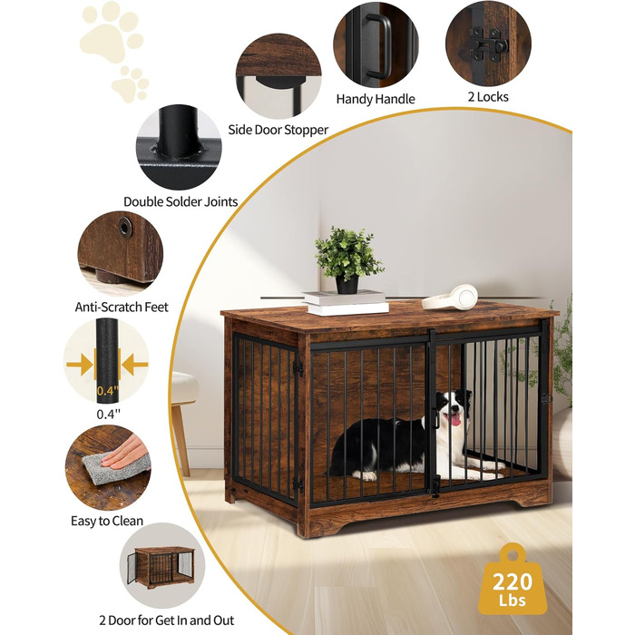 Клітка для собак Hzuaneri, 100 см, з розсувними дверима, дерев'яна, для дому, 100 x 60 x 68 см, вінтажний колір