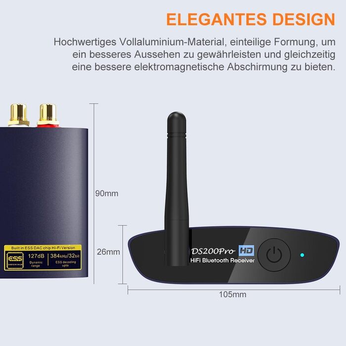 1Mii Bluetooth 5.3 HiFi Аудіоприймач для стереосистеми: Bluetooth адаптер з DAC (384kHz / 32bit), aptX HD, LDAC, вихід Opt/RCA для AV ресивера або підсилювача (блакитний)