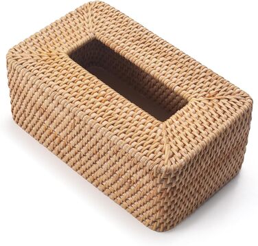 Склянка для рушників з ротангу, плетена коробка для серветок, декоративна для кухні, вітальні, ванної кімнати (натуральний ротанг)