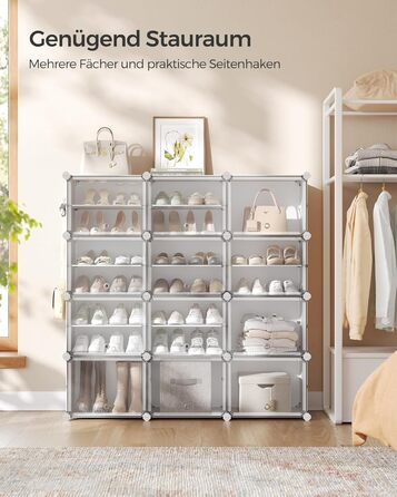 SONGMICS 10-Tier Shoe Rack, Shoe Cabinet, 30 x 40 x 30 cm per compartment, slim, with doors, steel frame, plastic, for hallway, bedroom, entrance area, LPC035B01 (12 compartments (124.4B x 124.6H cm), White)