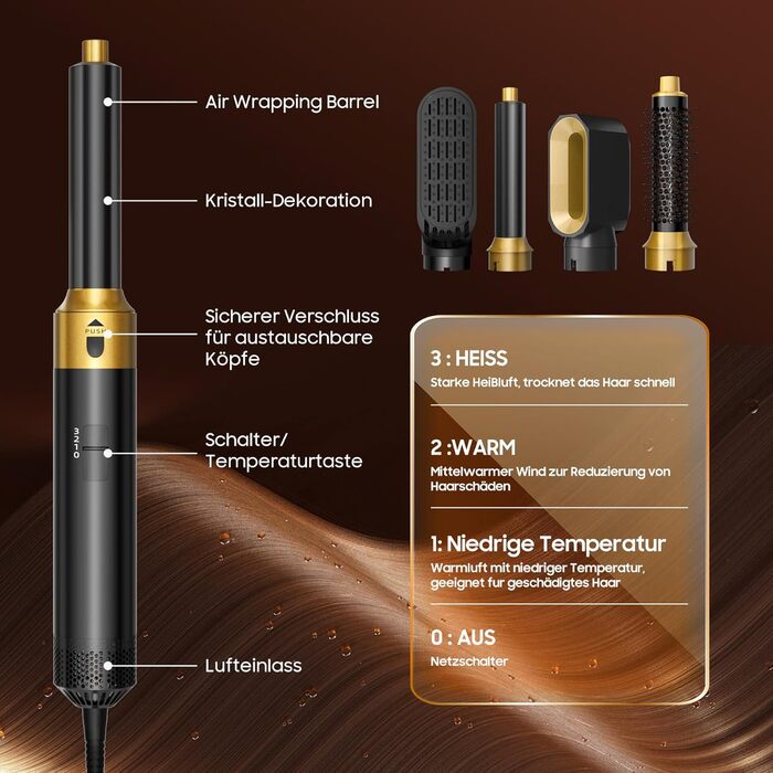 Набір для укладки волосся Airstyler 5 в 1: фен-щітка, термощітка, плойка, для створення об'єму, локонів, випрямлення, чорний