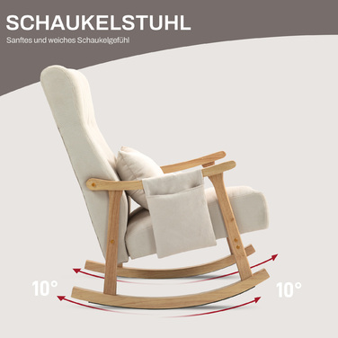 HOMCOM Rocking Chair, Padded Rocking Chair with Lumbar Pillow, Side Pocket, Recliner, Wooden Frame, Linen-Look for Living Room, Bedroom, Beige