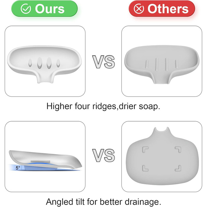 Силіконова мильниця SUBEKYU з підставкою для стікання води, 2 шт, білий колір