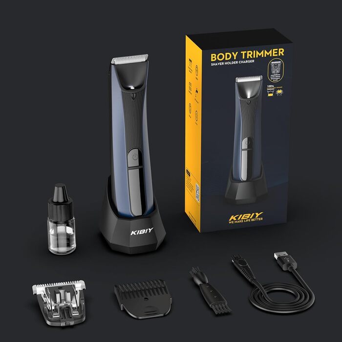 Електричний чоловічий триммер для тіла Kibiy з LED-дисплеєм, IPX7, водонепроникний (синій)