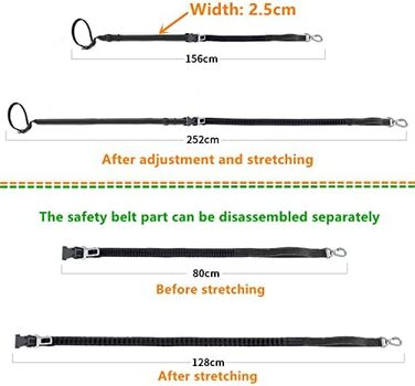 Поводок для собак YankMooM 6-в-1: багатофункціональний, регульований, з надійним амортизатором. Підходить для бігу, прогулянок, тренувань, поїздок в авто з собаками середніх та великих порід. Включає автомобільний ремінь безпеки (1,5 - 2,4 м)