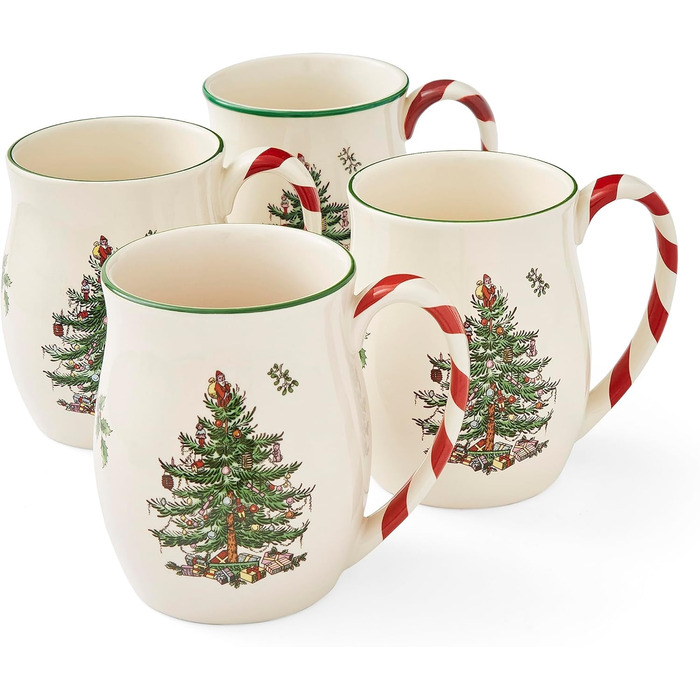 Набір з 4 кружок Portmeirion Spode з різдвяним ялинковим мотивом і ручками у вигляді льодяників