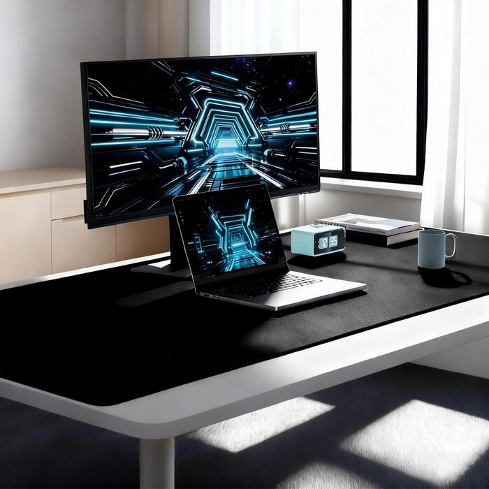 Великий килимок для столу 800x400 мм, геймінговий килимок для миші з прошитими краями, неслизьке покриття, килимок для клавіатури та миші Black & White Abstraction (Чорний, 1000L x 500B мм)