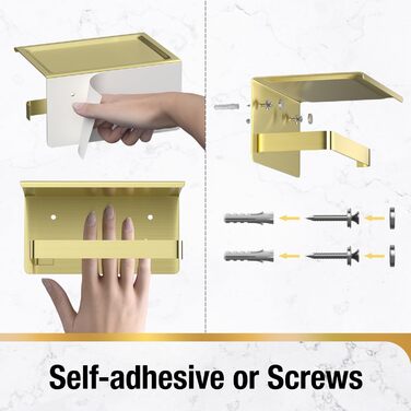 Тримач туалетного паперу HITSLAM без свердління, нержавіюча сталь з полицею, самоклеючий, для ванної кімнати, щіткова мідь