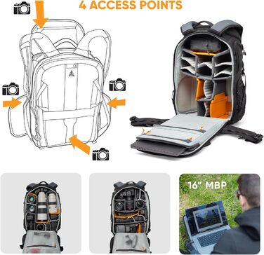 Lowepro ProTactic 350 AW II: Модульний рюкзак для фото- та дронових аксесуарів, сумісний з MacBook 13