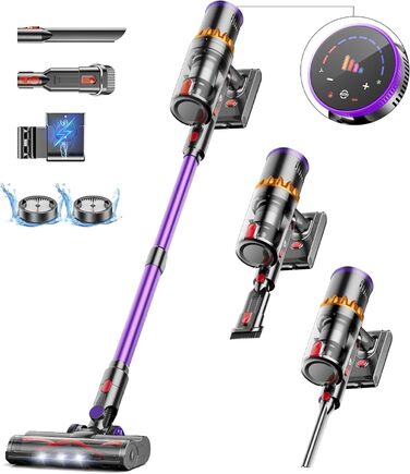 Бездротовий акумуляторний пилосос 50000Pa/580W, 70 хвилин роботи, об'єм 1.6л, з автоматичним регулюванням потужності, LED дисплеєм, антизаплутана щітка, док-станція для стін, тихий, для шерсті тварин, твердих поверхонь, килимів, авто