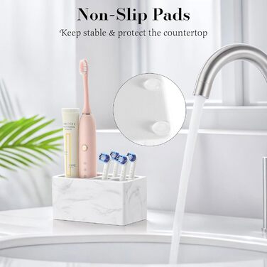 Тримач для зубних щіток Luxspire з 5 відділеннями, з пісковику, для ванної кімнати, електричний, органайзер для зубних щіток та пасти, білий мармур, 1 шт.