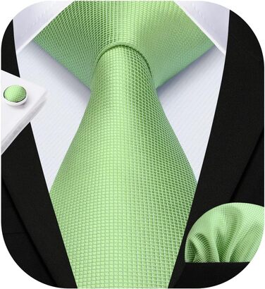 Комплект краватка, хустинка та запонки Hisdern для весілля, однотонний, зелений (Salbei Grün-3)