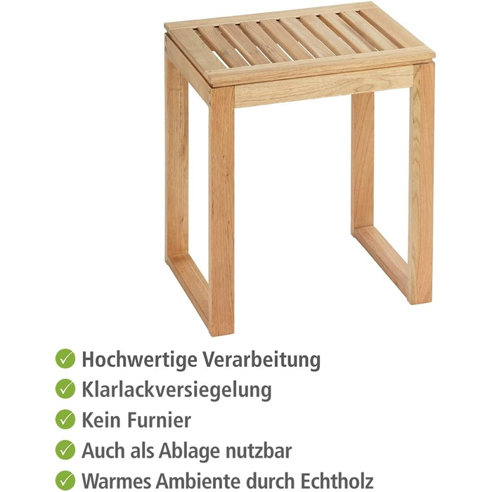 WENKO Stool Norway, warm accented square bathroom stool, high-quality living room stool with clear lacquer seal, natural, solid walnut wood, Scandinavian design, 40 x 46 x 30 cm, Natural
