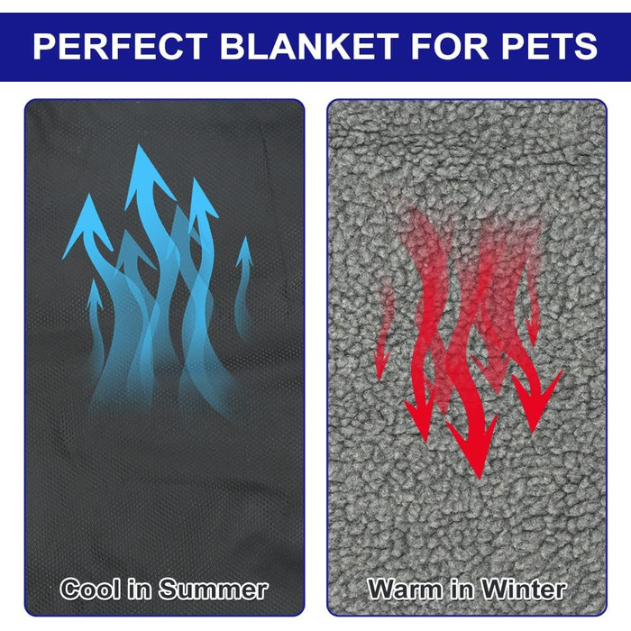 Килимок для собак Outdoor: Водостійкий, 100x70 см, миється. Підходить для подорожей, кемпінгу. З сумкою та пристроєм для видалення шерсті. Для собак та котів. Теплий килимок/ліжко. Велика подорожня ковдра (Чорний, Вовна)