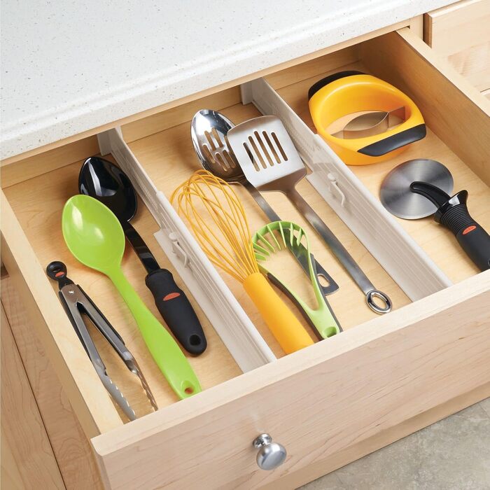 mDesign Adjustable Drawer Organizer – Practical Drawer Dividers for Cabinets and Dressers – Flexible Plastic Compartmentalizer – 8-Piece Set – Smoke Gray and Black (Cream Color)