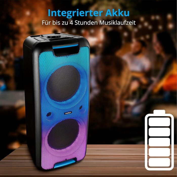 MEDION PE-1 Pure Partybox: портативна Bluetooth колонка з мікрофоном, світлові ефекти, караоке, AUX, USB, радіо (2 x 450 Вт)