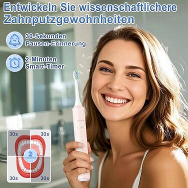 Електрична зубна щітка Betterchoi з магнітною левітацією, 41 000 VPM, 4 насадки, IPX7, 180 днів роботи, 5 режимів, таймер, рожева