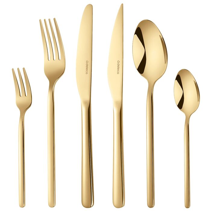 Набір столових приборів на 6 осіб, 36 предметів, нержавіюча сталь 18/0, золотистий, для ресторану та дому