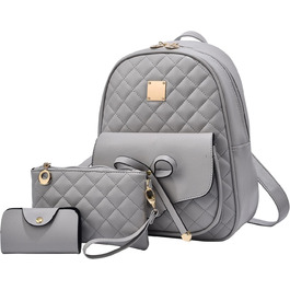 Жіночий рюкзак з PU шкіри: стильний щоденний рюкзак для подорожей, школи та роботи. Комплект сумок (сірий)