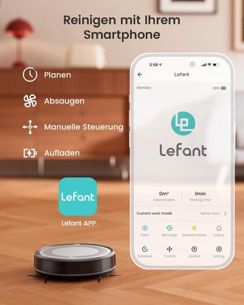 Робот-пилосос LEFANT M310 сірий: потужність 4500Pa, 180 хв роботи, Wi-Fi керування, для тварин та твердих поверхонь