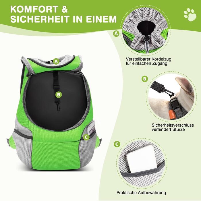 Рюкзак для собак та котів ALLSOPETS, переноска для малих тварин, рюкзак для велосипеда/мотоцикла, для походів та активного відпочинку (Моховий, L)