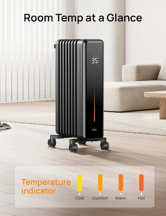 Dreo Oil Radiator, Energy-Saving, 2000W Electric Heater with 9 Fins, 3 Heat Settings, 4 Modes, 24h Timer, Overheat and Tip-Over Protection, Quiet Electric Radiator Heater with Thermostat, OH521