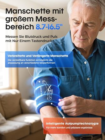 Тонометр на плече Oberarm з голосовим оповіщенням, LED-дисплеєм, для обхвату плеча 22-42 см, пам'ять на 3 користувача, зарядка Type-C, чорний