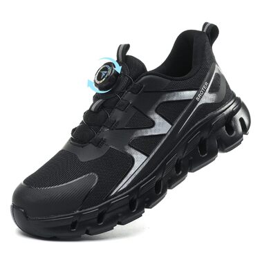 Черевики безпеки унісекс, легкі, спортивні, дихаючі, шнурки/крутильний замок, сталевий підносок, антиковзаючі, 43 EU, чорні